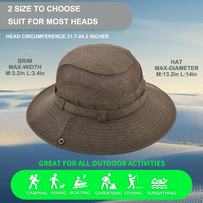 KeepSa Sun Hat for Men, Cotton Embroidery Summer Outdoor Sun Protection Wide Brim Bucket Hat Foldable Safari Boonie Hat - Image 4